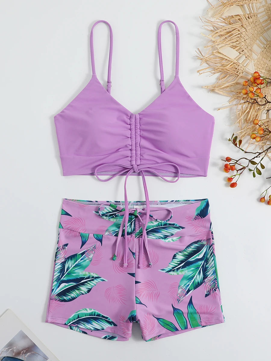 Drawstring High-Waist Bikini Set
