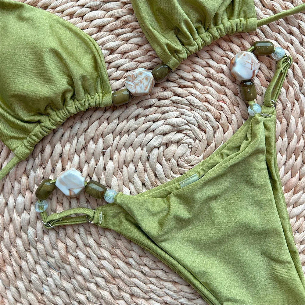 Beaded Halter String Micro Bikini Set