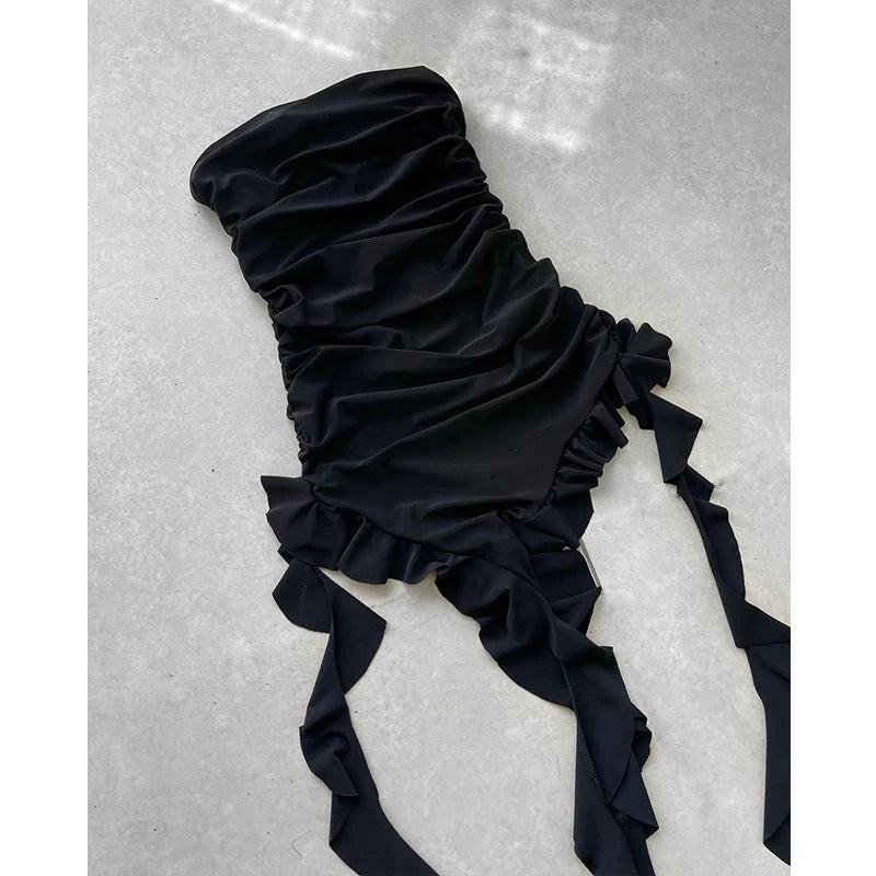 Strapless Floral High-Slit Mini Dress