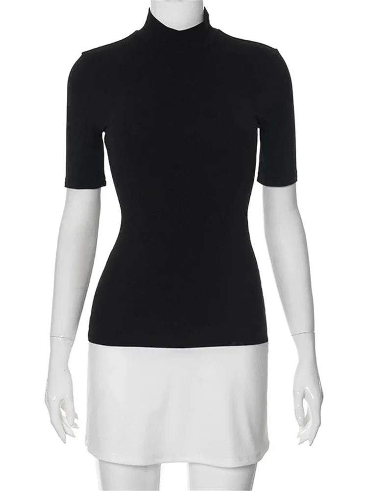 Contrast Short-Sleeve Bodycon Mini Dress