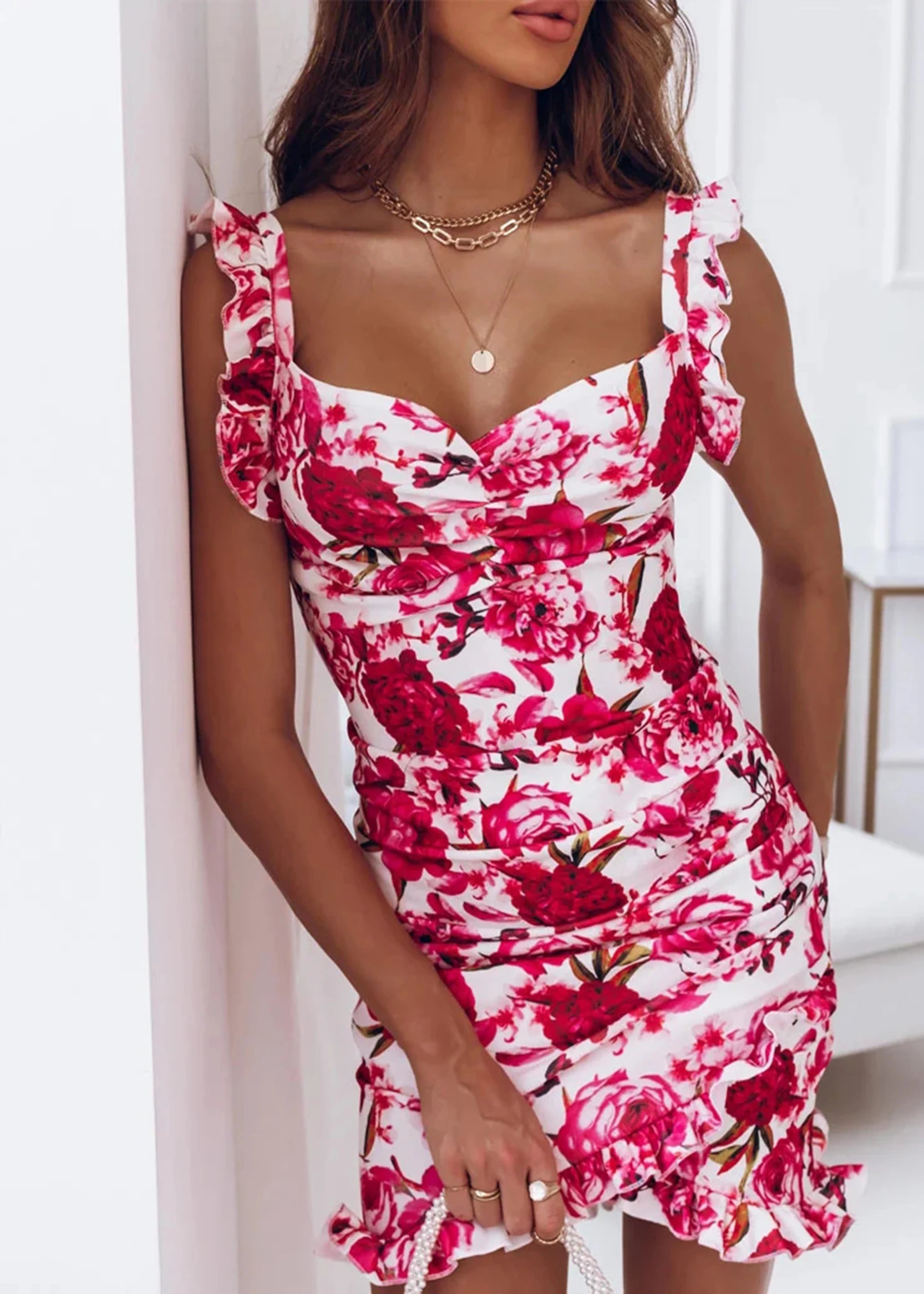 Ruffle Wrap Floral Dress