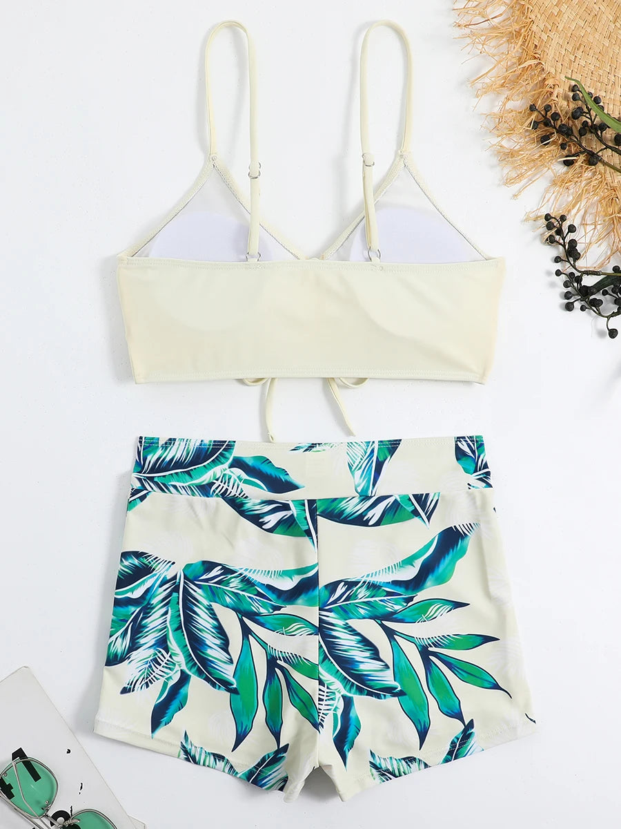 Drawstring High-Waist Bikini Set