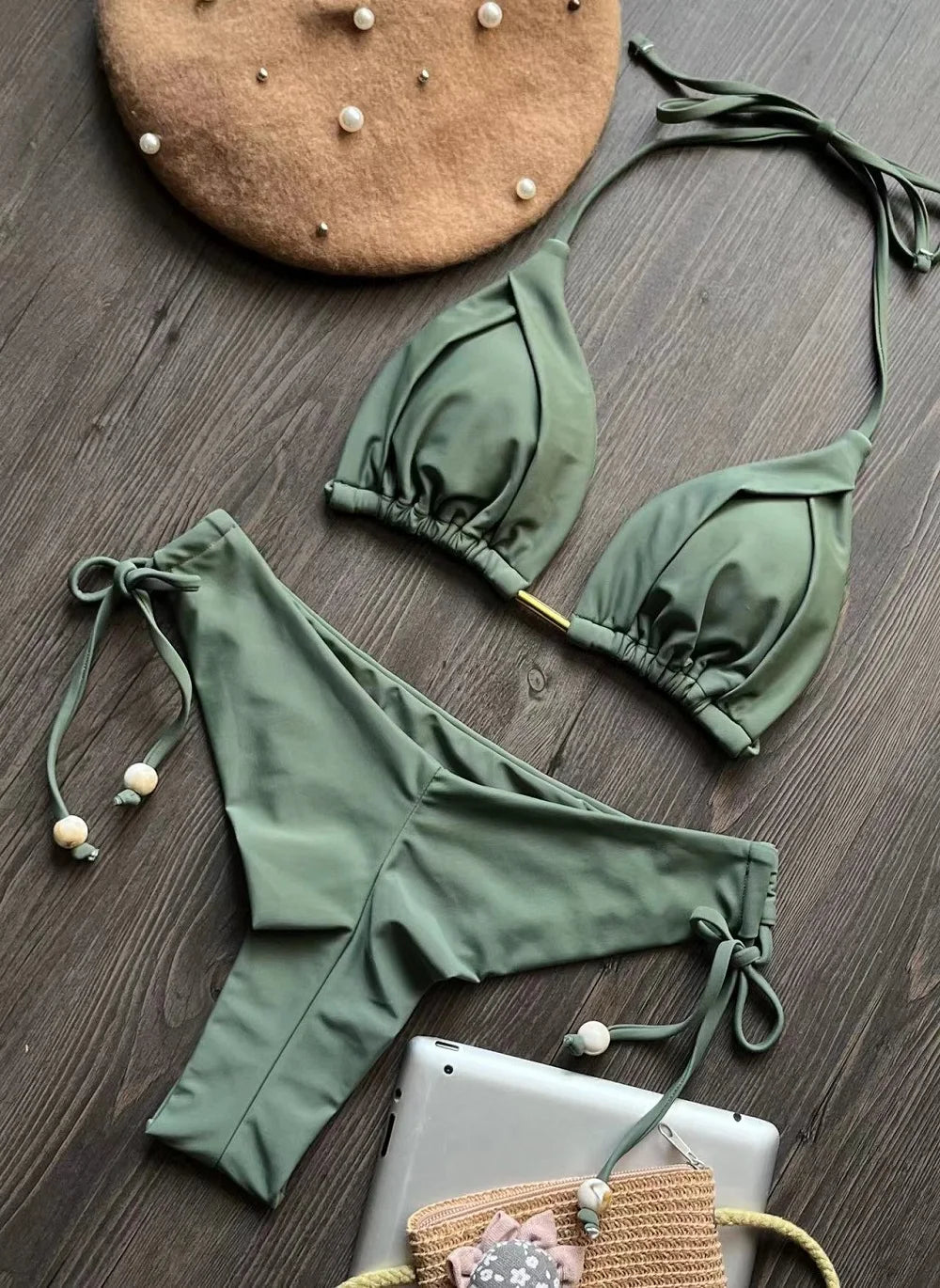 Halter Chain Triangle Bikini Set