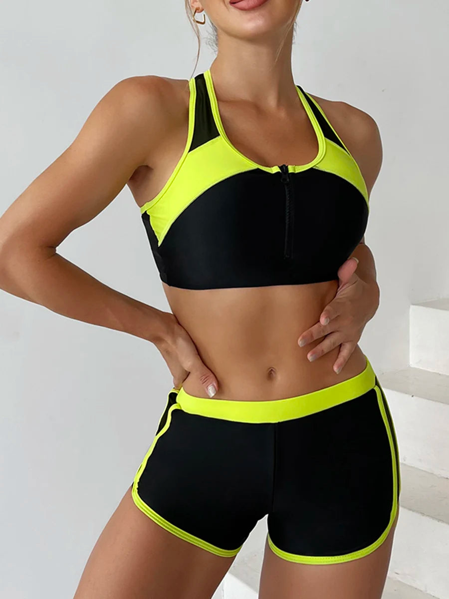 Zip-Front Sporty Bikini Set