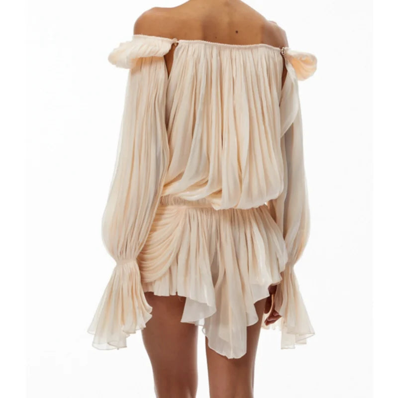 Off-Shoulder Satin Puff-Sleeve Mini Dress