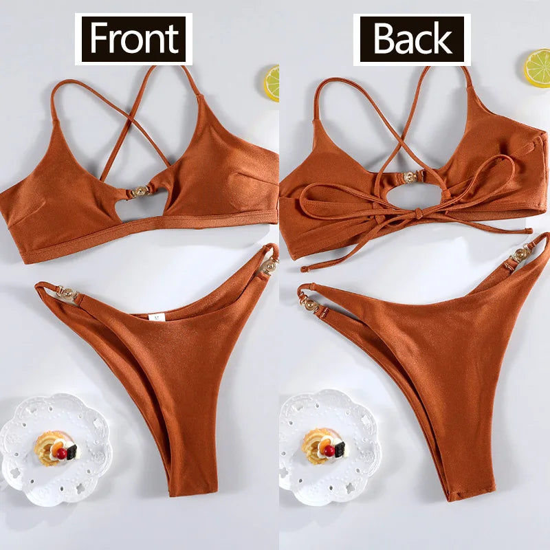 Hollow-Out Push-Up String Bikini Set