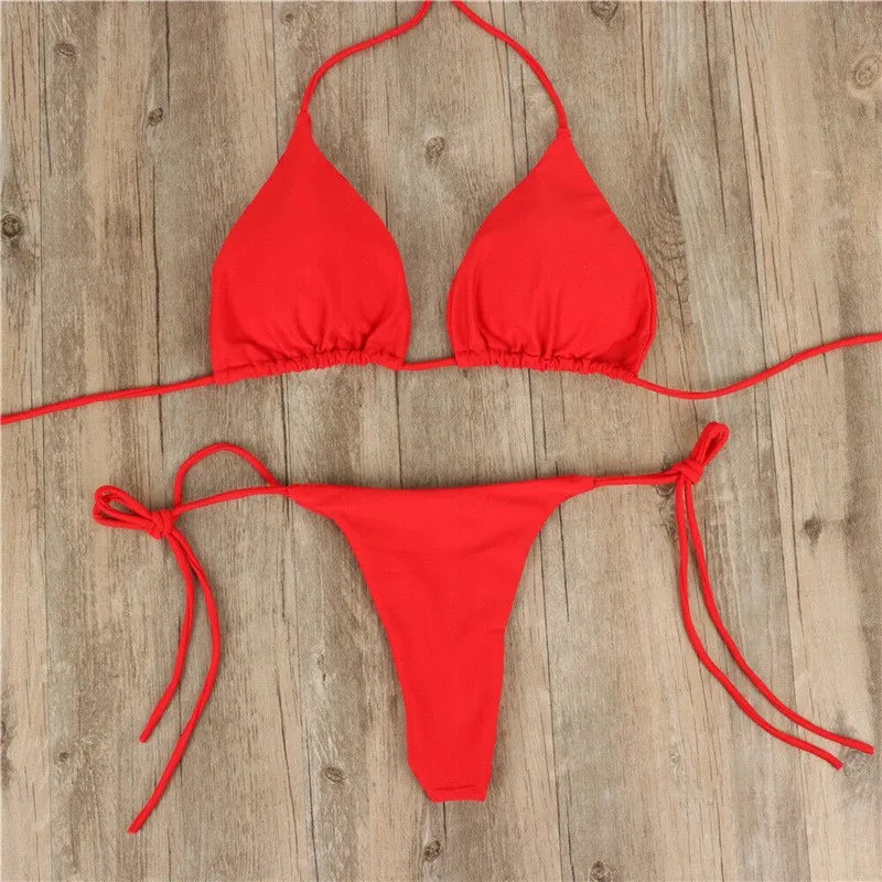 Halter Tie-Up Triangle Bikini Set