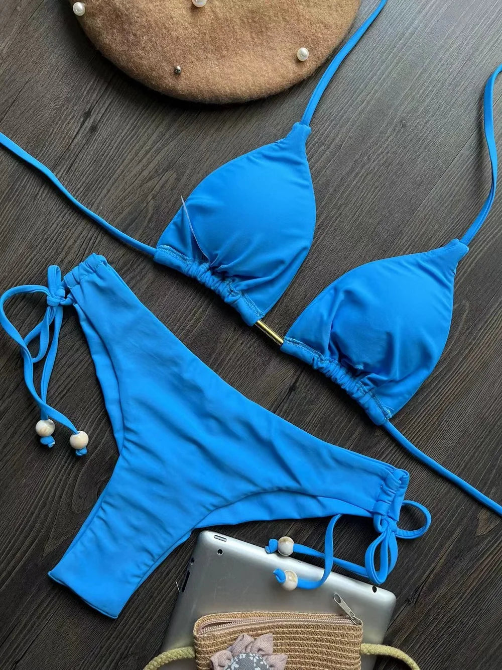 Halter Chain Triangle Bikini Set
