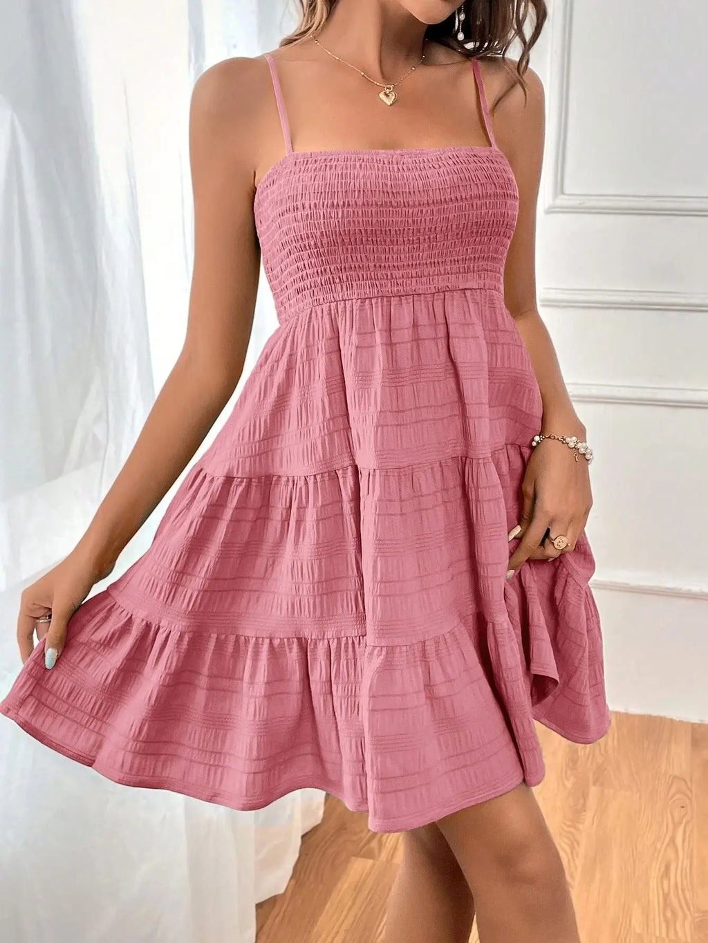 Smocked Tiered Swing Mini Dress