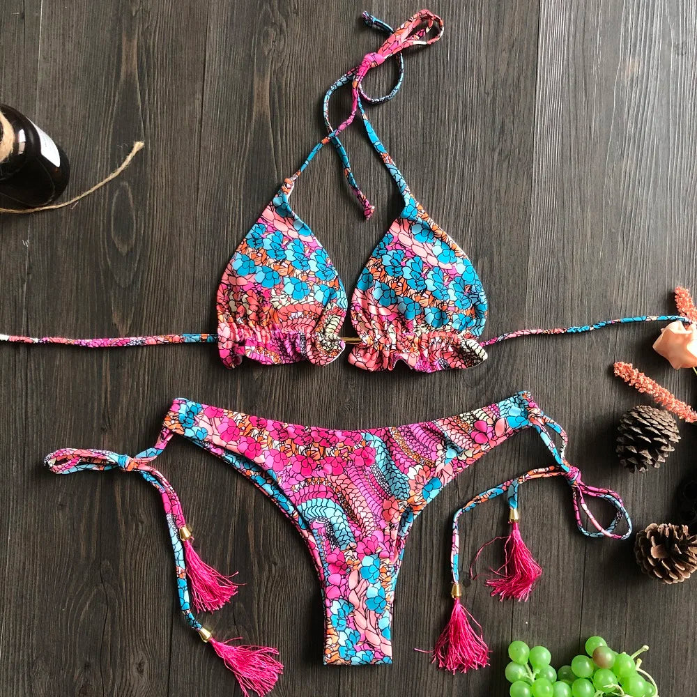Floral String Bikini Set