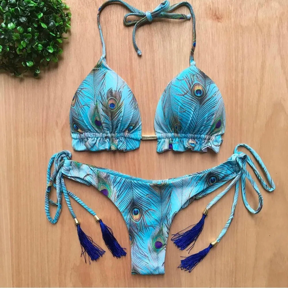 Feather Print Micro Bikini