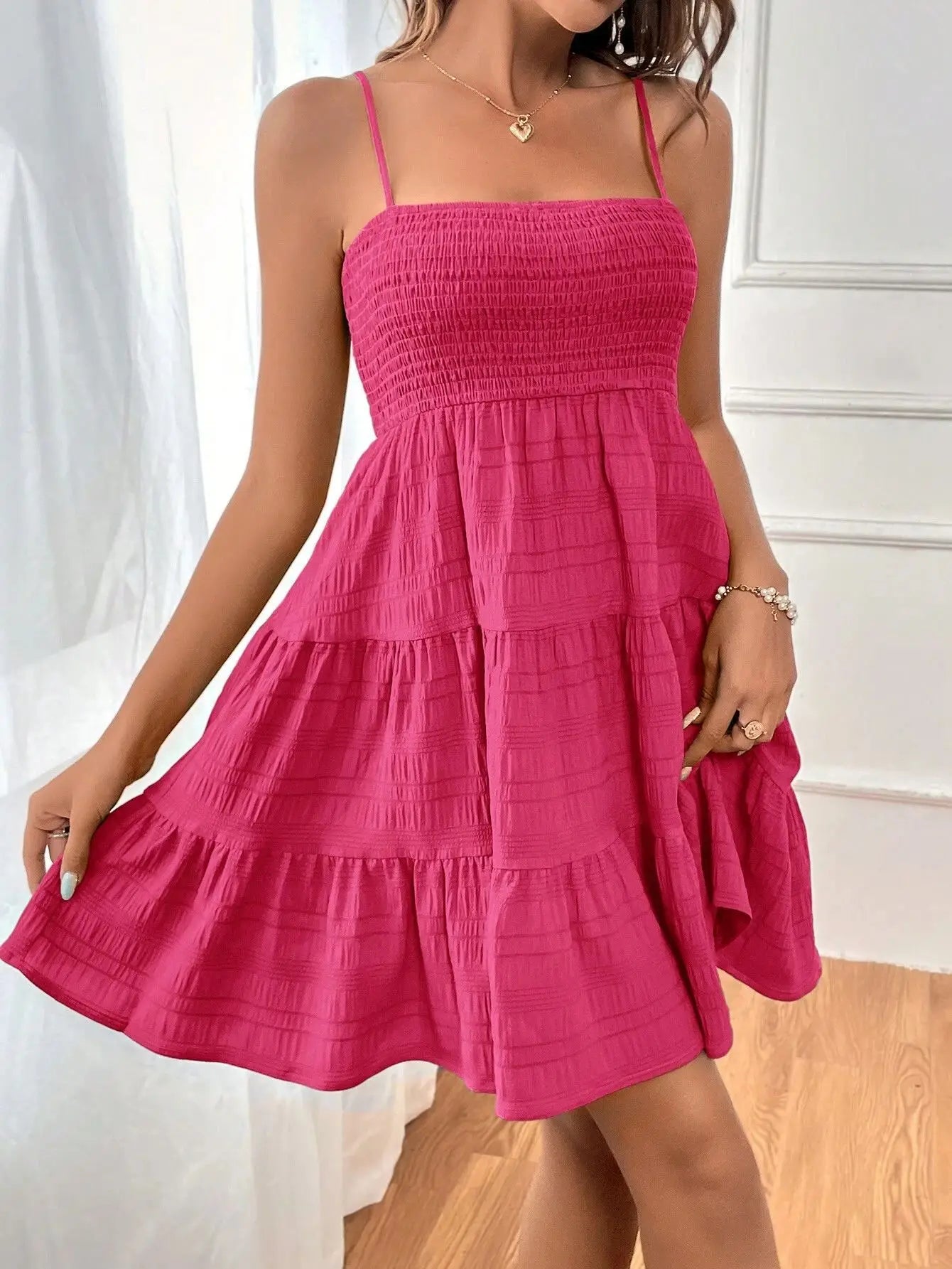 Smocked Tiered Swing Mini Dress
