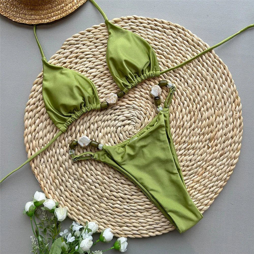 Beaded Halter String Micro Bikini Set