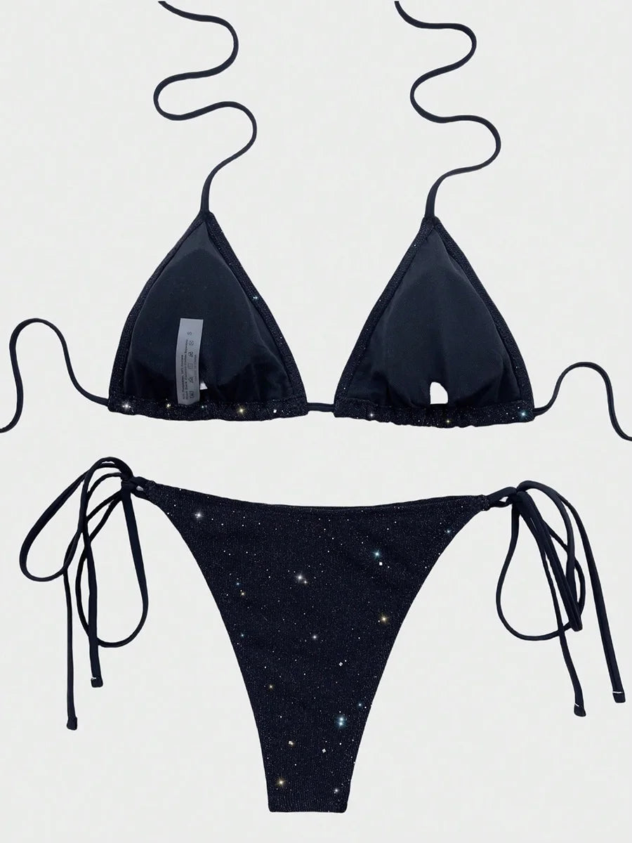 Sparkly Halter High-Cut Bikini