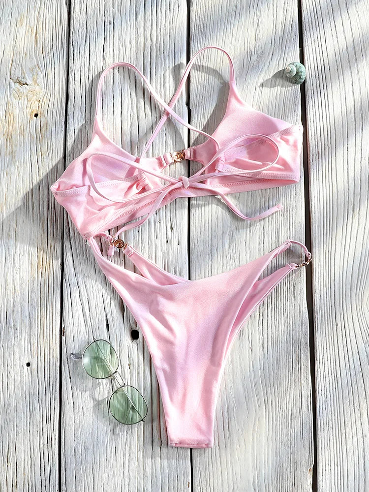 Hollow-Out Push-Up String Bikini Set