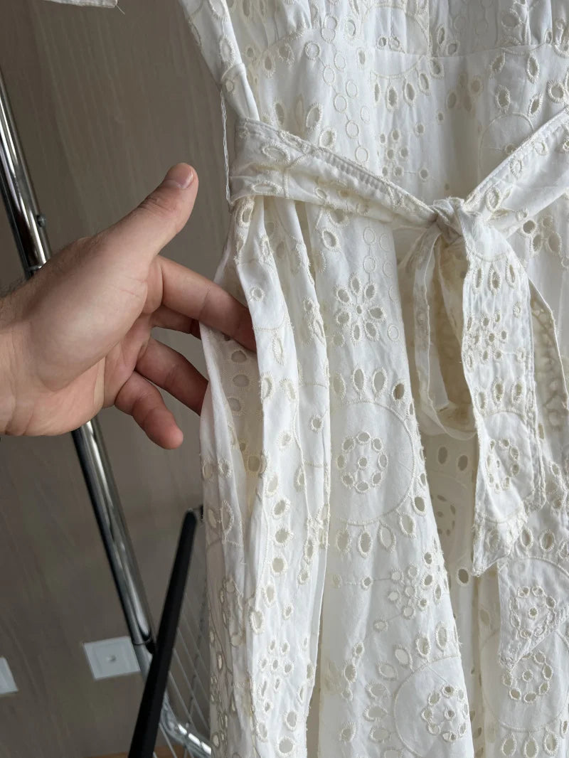 Embroidered Cotton Shirt Midi Dress