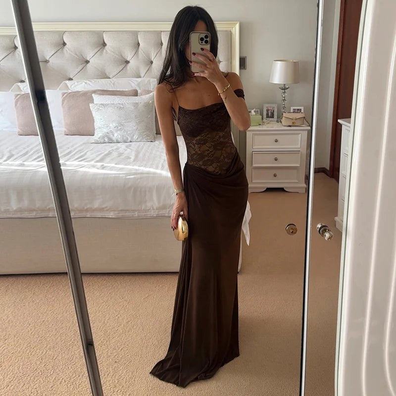 One-Shoulder Lace Maxi Dress