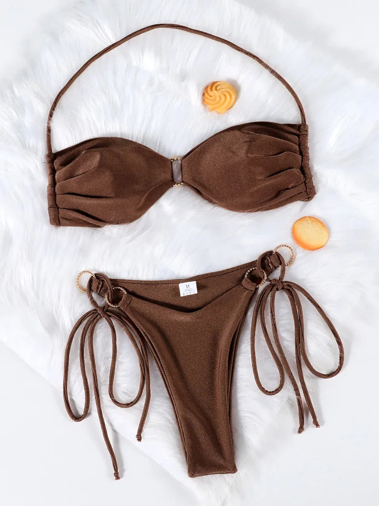 Hollow-Out Push-Up String Bikini Set