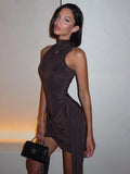 Ruched Turtleneck Sleeveless Mini Dress