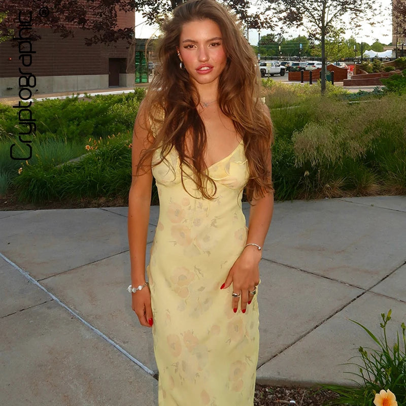 Floral Plunge Backless Maxi Dress