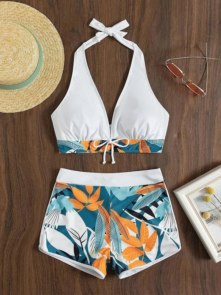 Printed Halter High-Waist Bikini