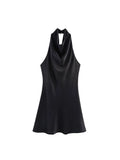 Satin Halter Backless Mini Dress
