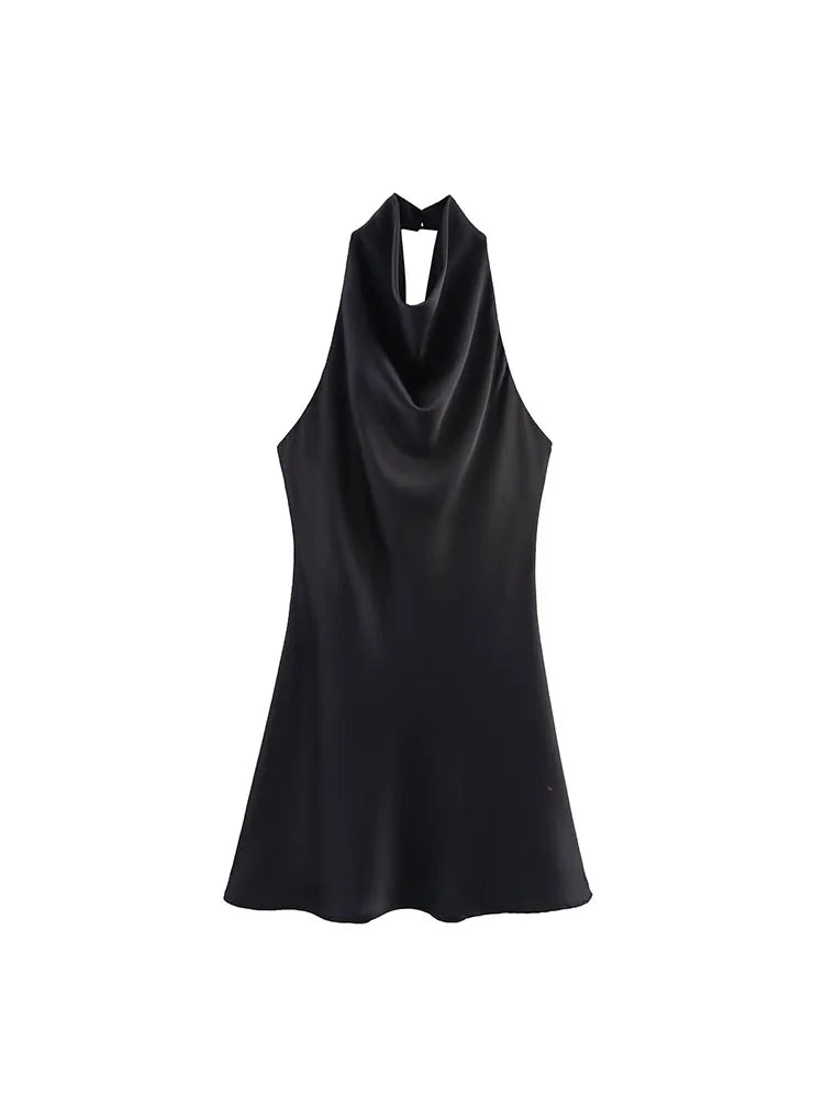 Satin Halter Backless Mini Dress