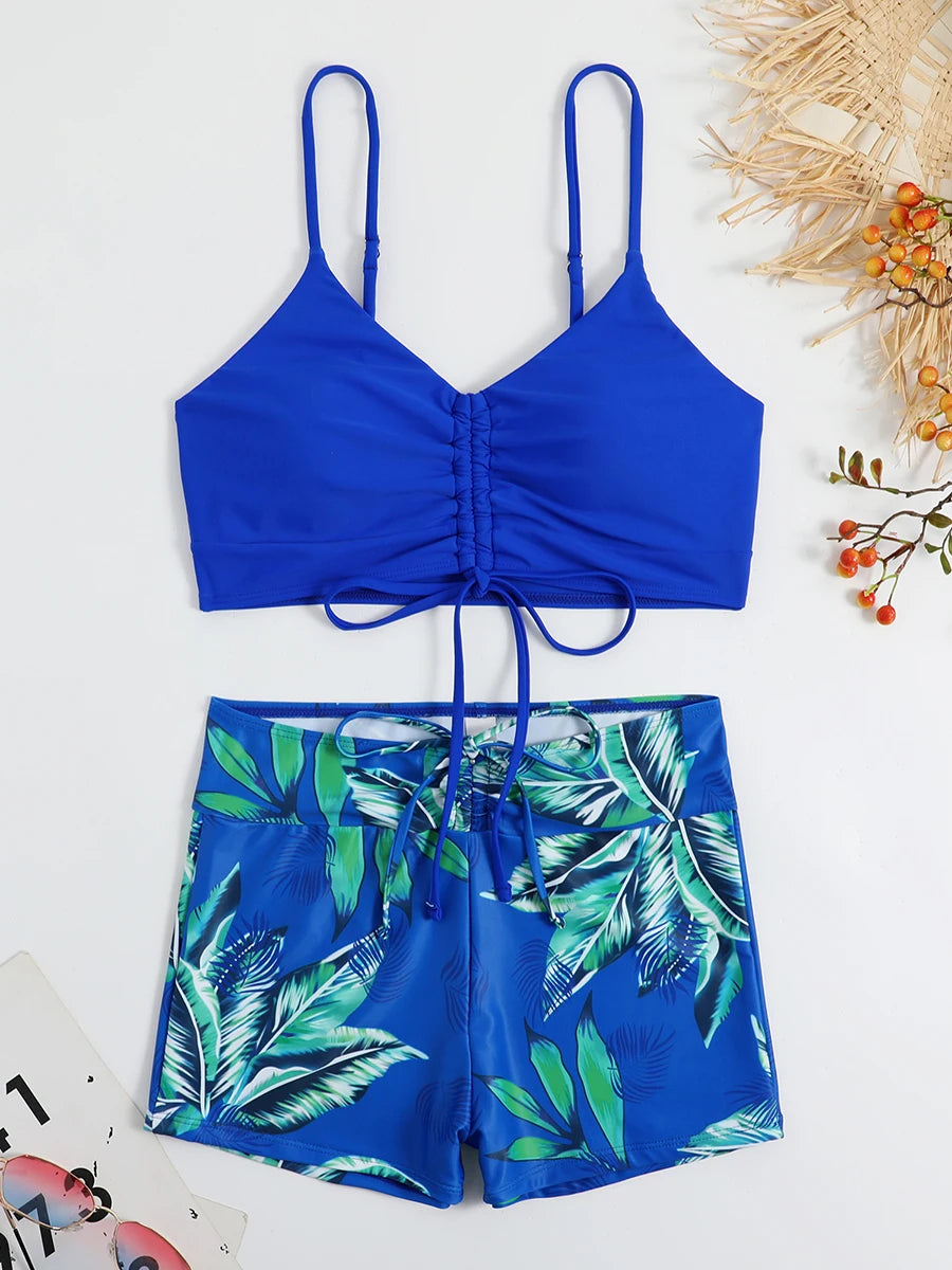 Drawstring High-Waist Bikini Set