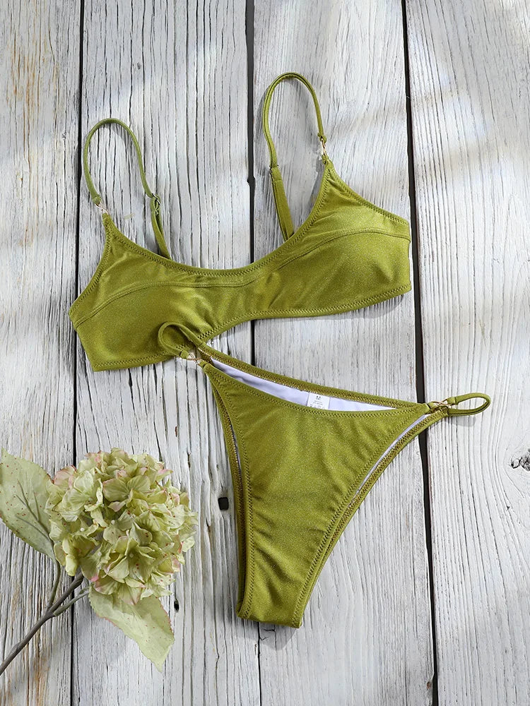 Solid Bandage Triangle Bikini Set