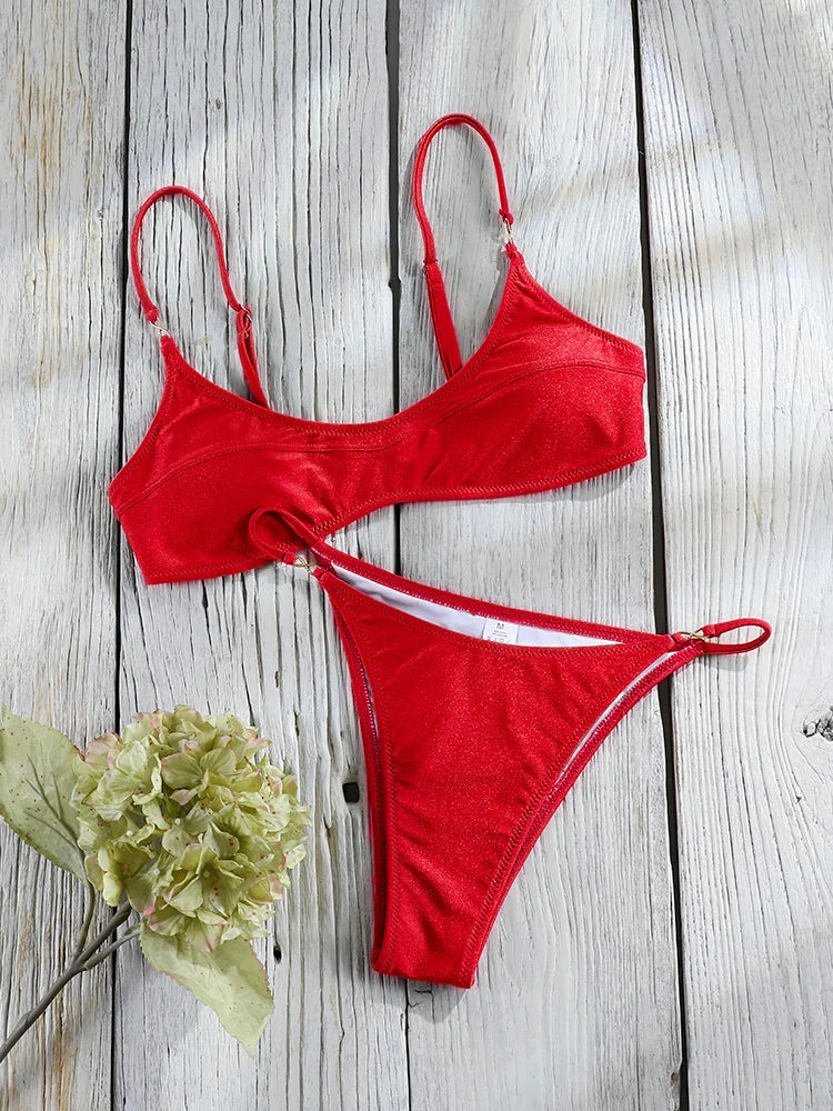 Solid Bandage Triangle Bikini Set