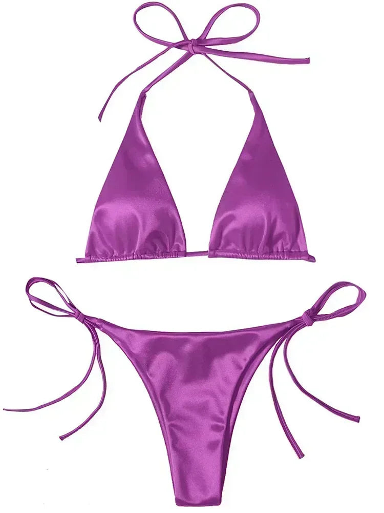 Metallic Satin Halter Bikini