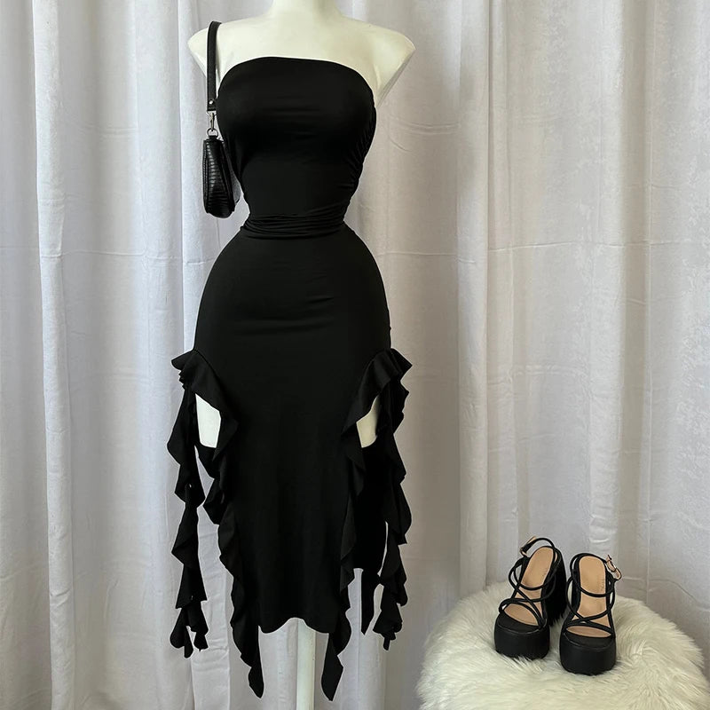 Strapless Floral High-Slit Mini Dress