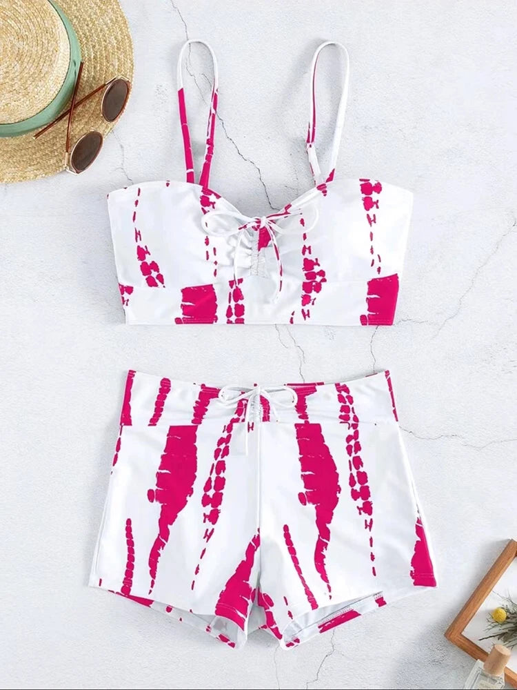 Drawstring High-Waist Bikini Set