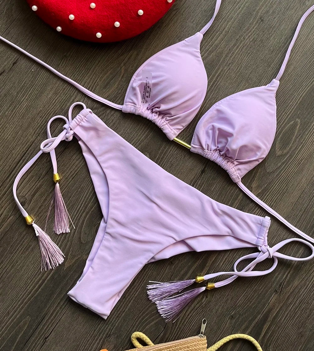 Halter Chain Triangle Bikini Set