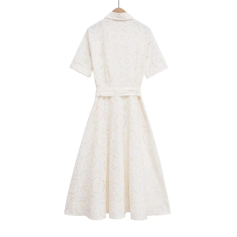 Embroidered Cotton Shirt Midi Dress