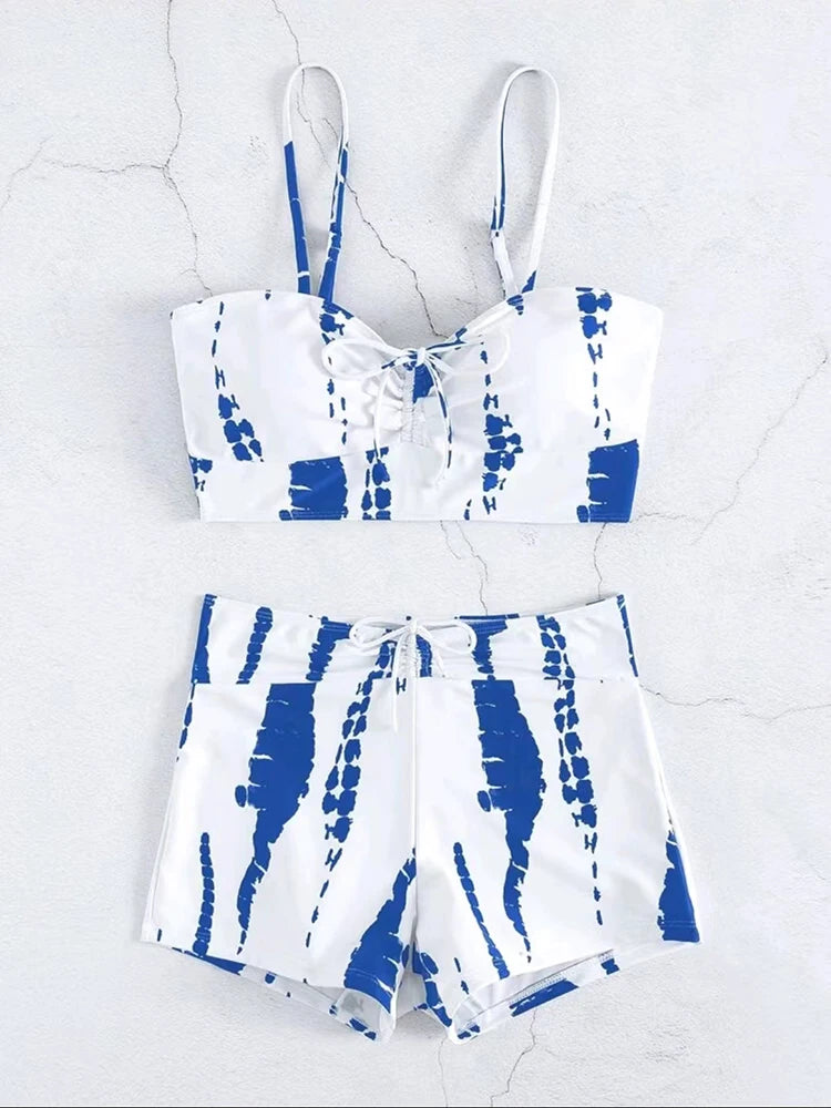 Drawstring High-Waist Bikini Set