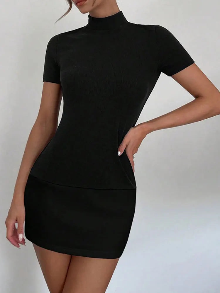 Contrast Short-Sleeve Bodycon Mini Dress