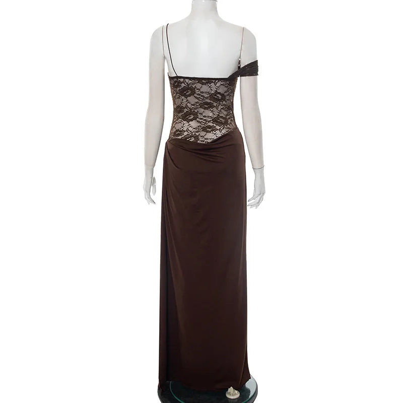 One-Shoulder Lace Maxi Dress
