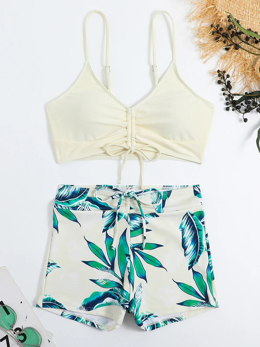 Drawstring High-Waist Bikini Set