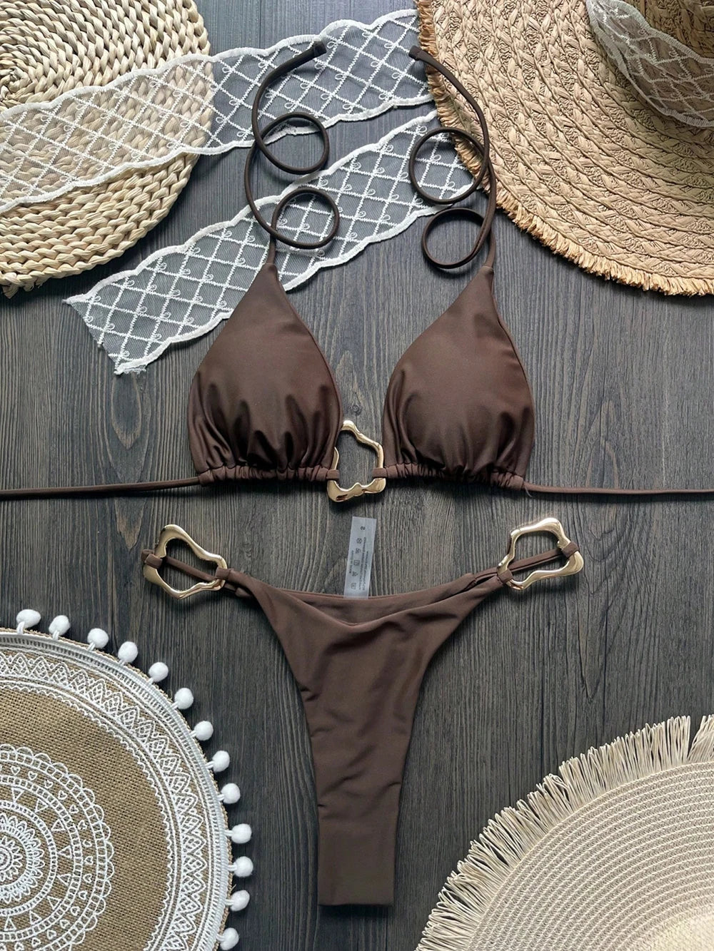 Lace-Up Halter Bikini Set