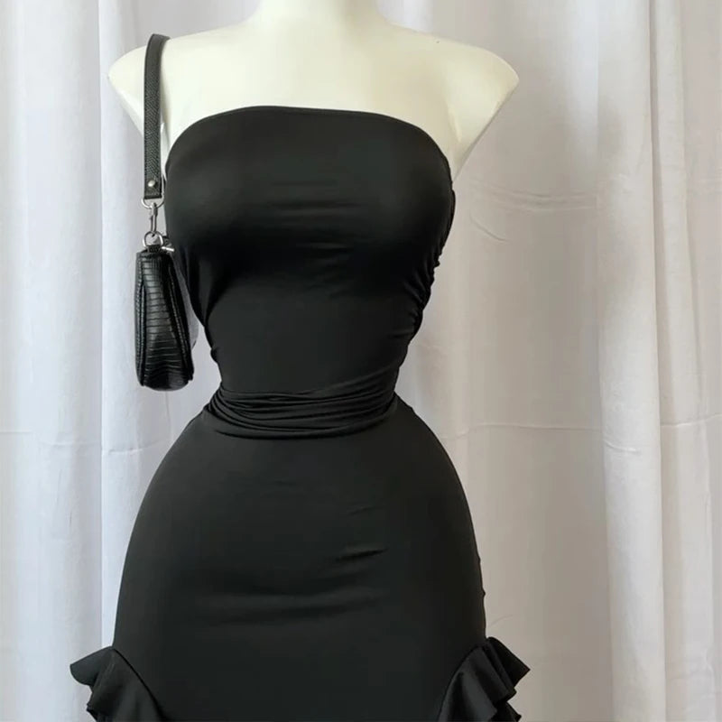 Strapless Floral High-Slit Mini Dress