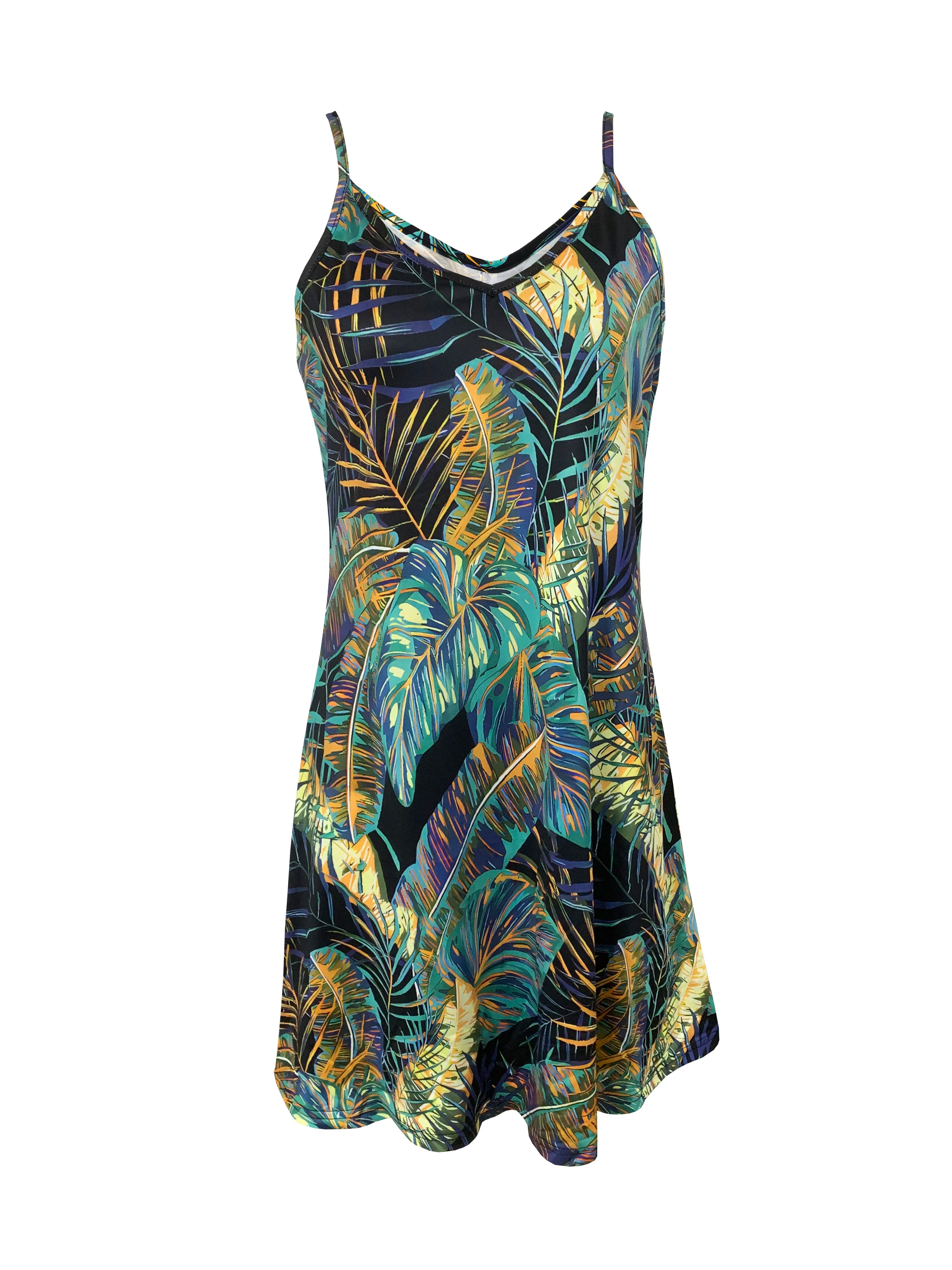 Tropical Print Spaghetti-Strap Mini Dress