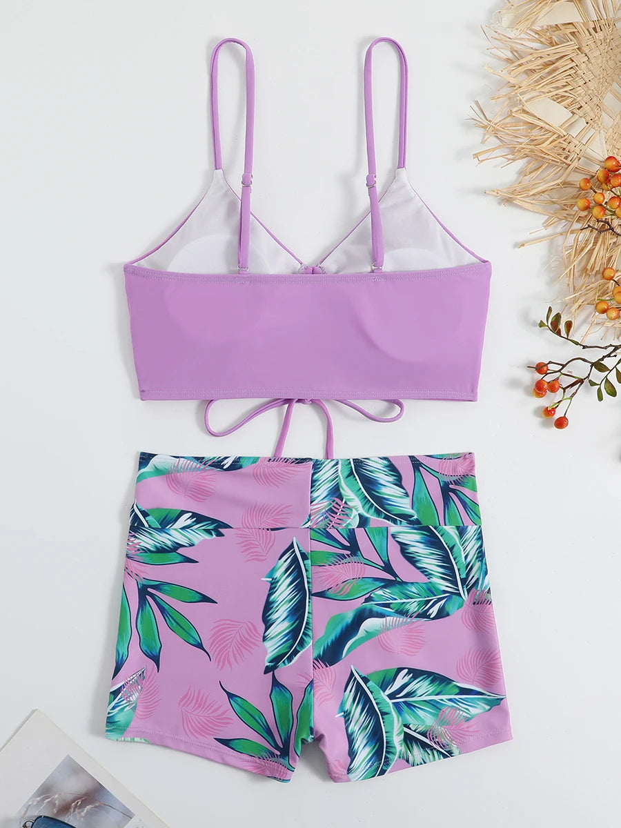 Drawstring High-Waist Bikini Set
