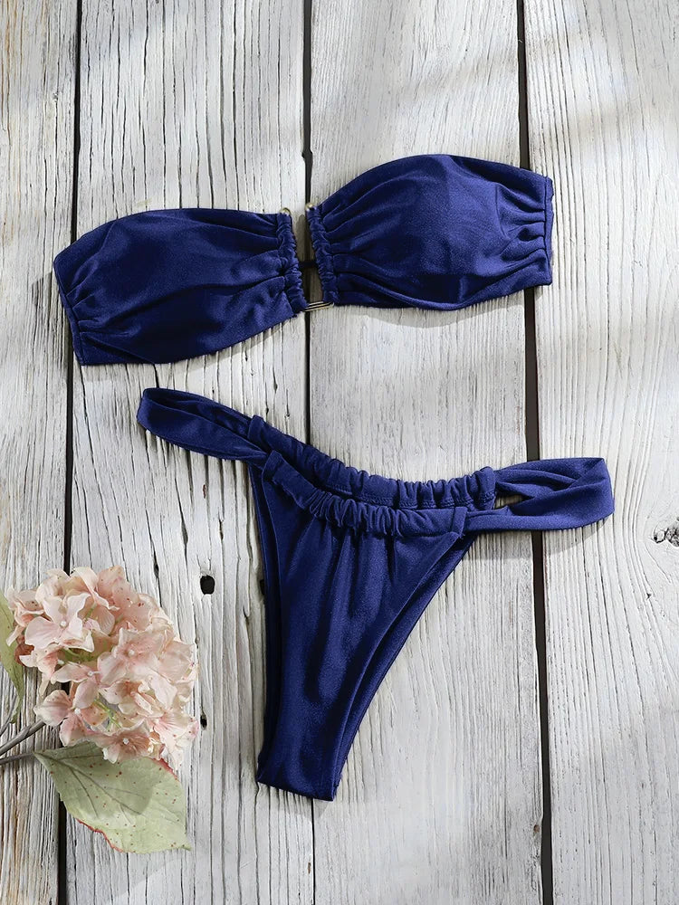 Solid Bandage Triangle Bikini Set