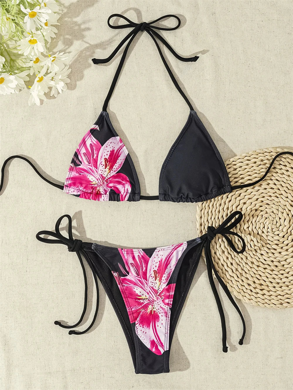 Floral Print 3-Piece High-Waist Bikini Set