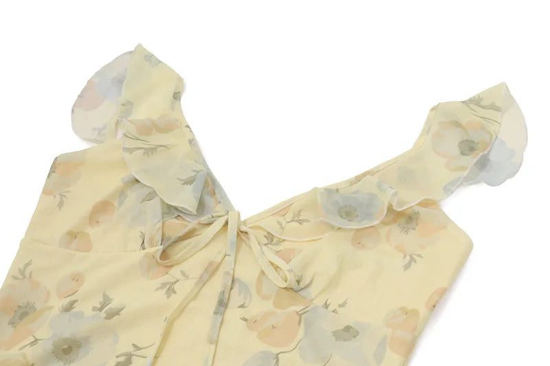 Floral Plunge Backless Maxi Dress