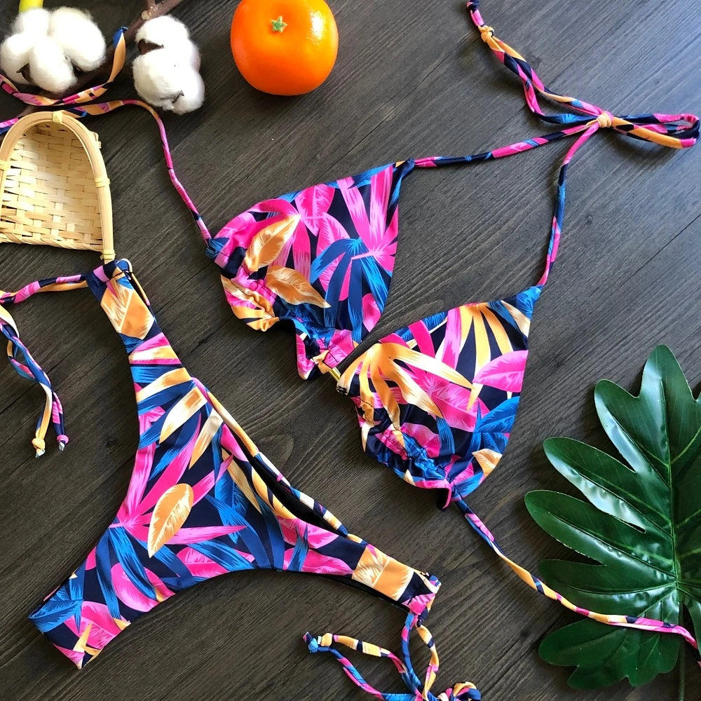 Feather Print Micro Bikini