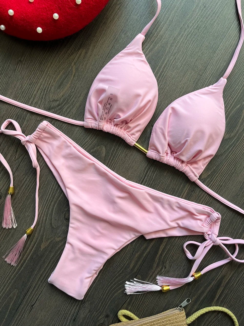 Halter Chain Triangle Bikini Set