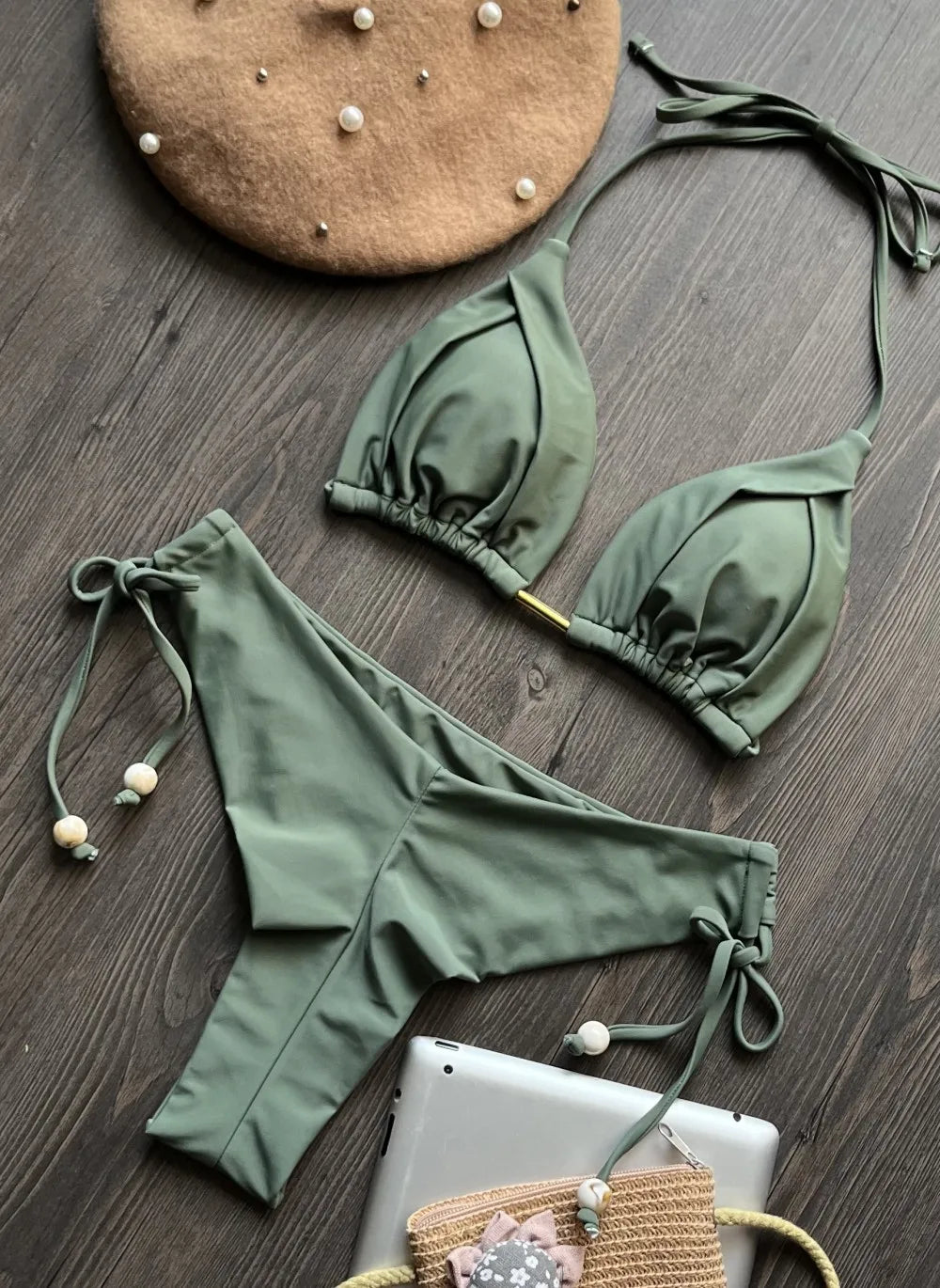 Halter Chain Triangle Bikini Set