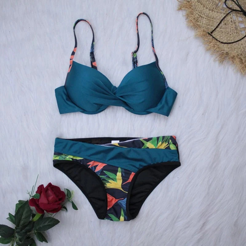 Leaf Print Push-Up Bikini